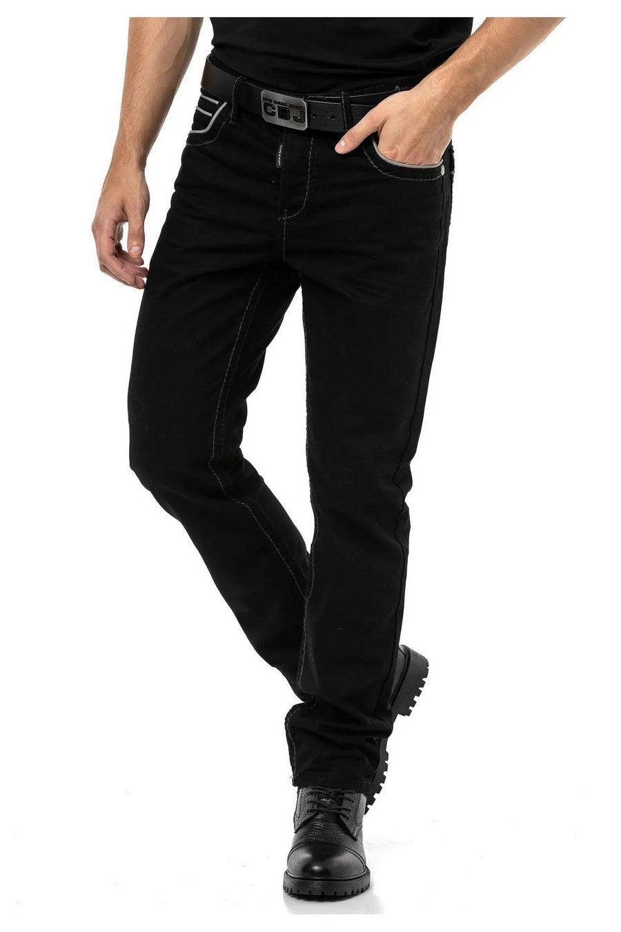 CD148 Herren bequeme Jeans mit Kontrastnähten in Straight Fit