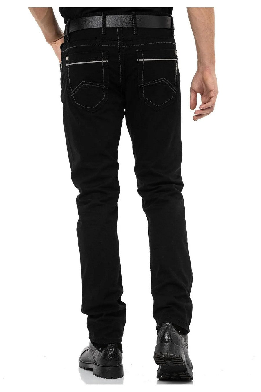 CD148 Jeans confortable pour hommes avec coutures contrastées en coupe droite