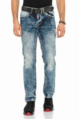 CD148 Jeans confortable pour hommes avec coutures contrastées en coupe droite