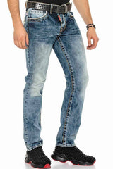 CD148 Comfortabele Heren Jeans met Contraststiksels in Straight-Fit