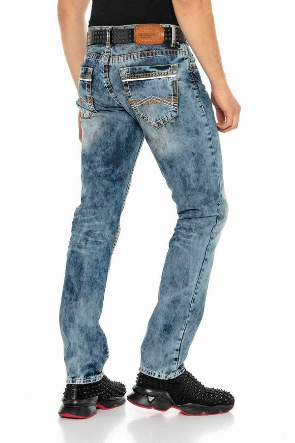 CD148 Herren bequeme Jeans mit Kontrastnähten in Straight Fit