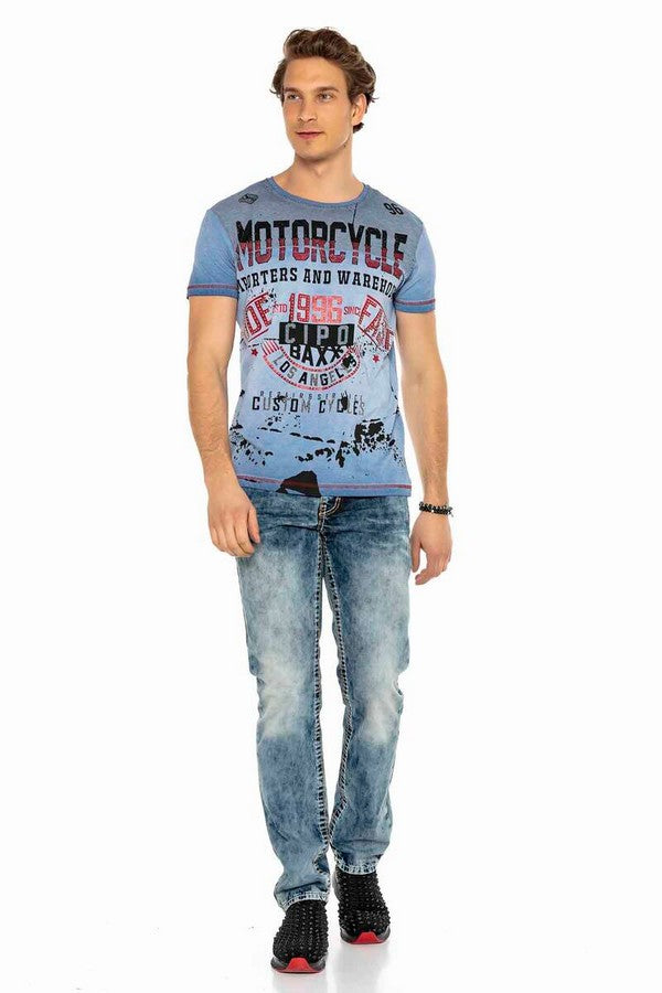 CD148 Comfortabele Heren Jeans met Contraststiksels in Straight-Fit