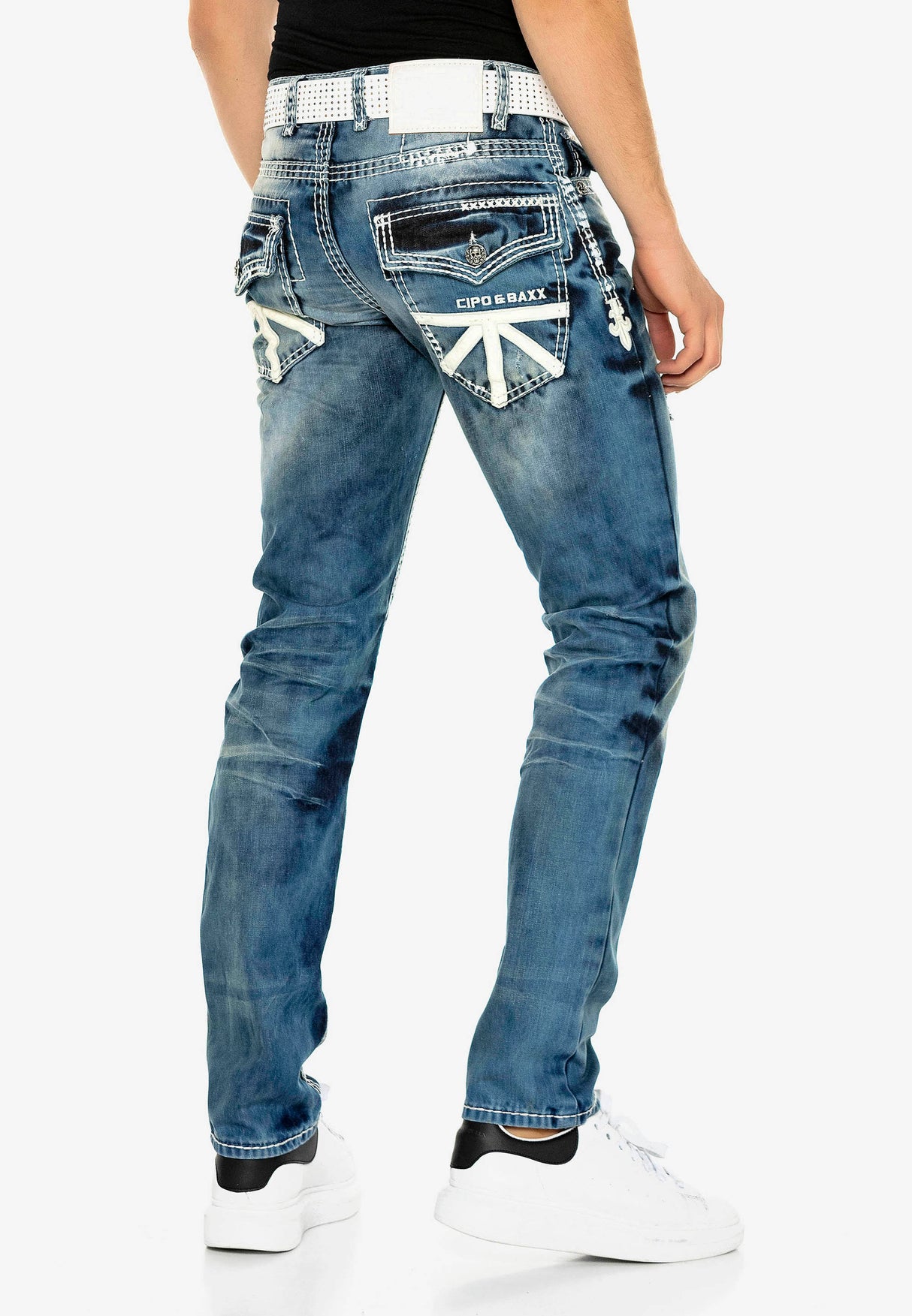 CD149 Herren bequeme Jeans im coolen Used-Look Straight Fit