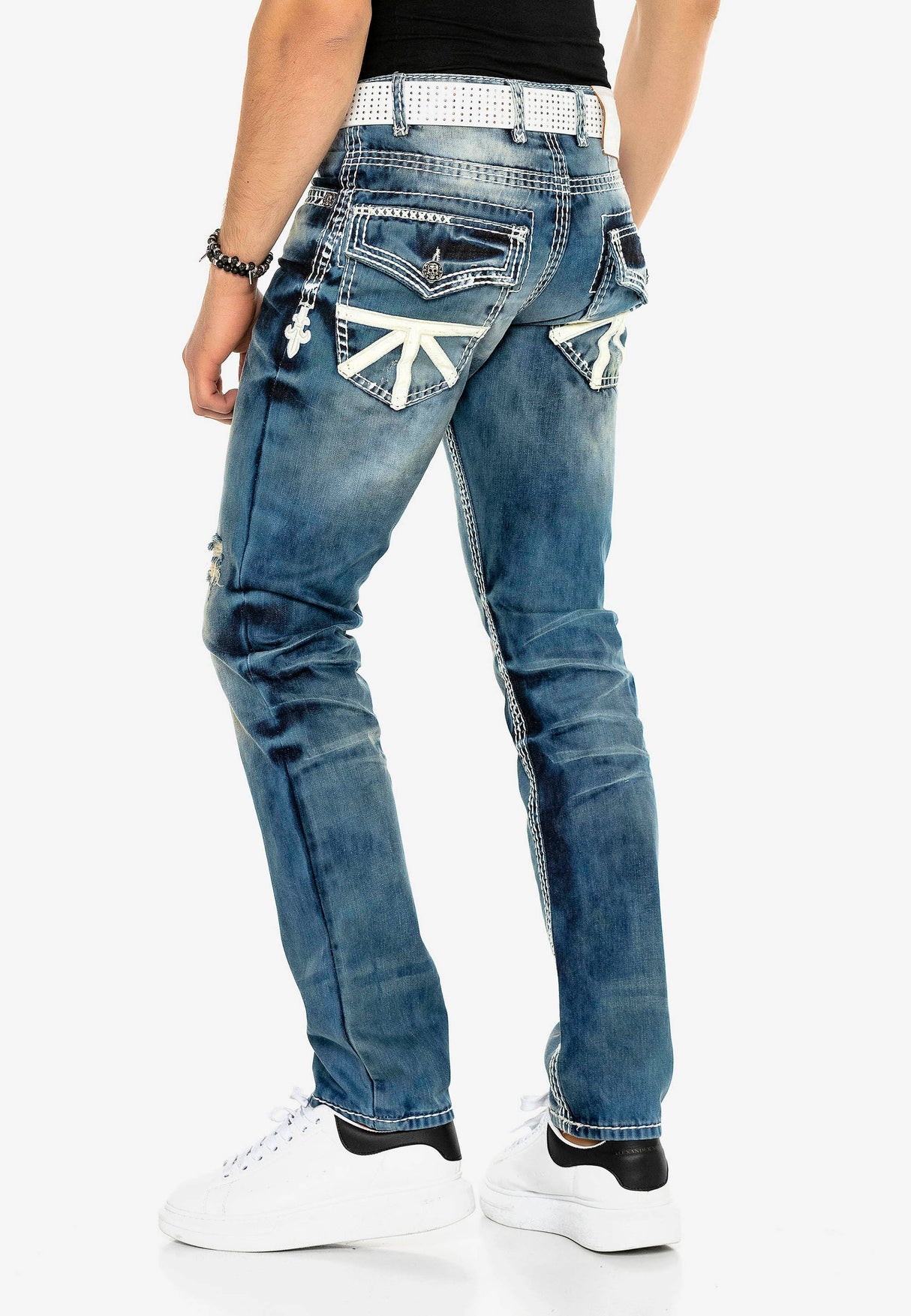 CD149 Herren bequeme Jeans im coolen Used-Look Straight Fit