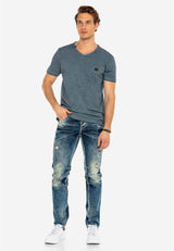CD149 Herren bequeme Jeans im coolen Used-Look Straight Fit
