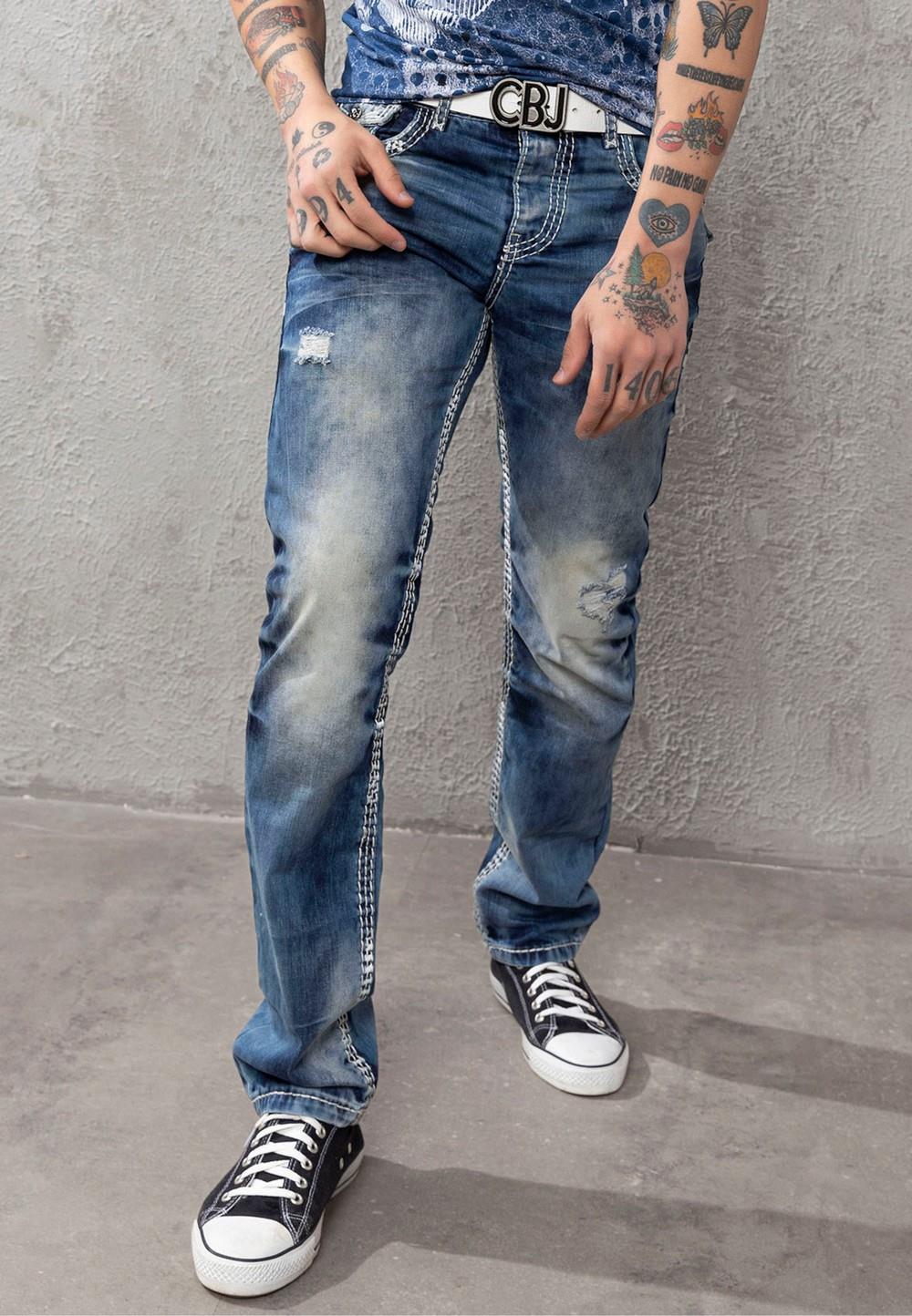 CD149 Jeans confortable pour hommes, look usé et cool coupe droite