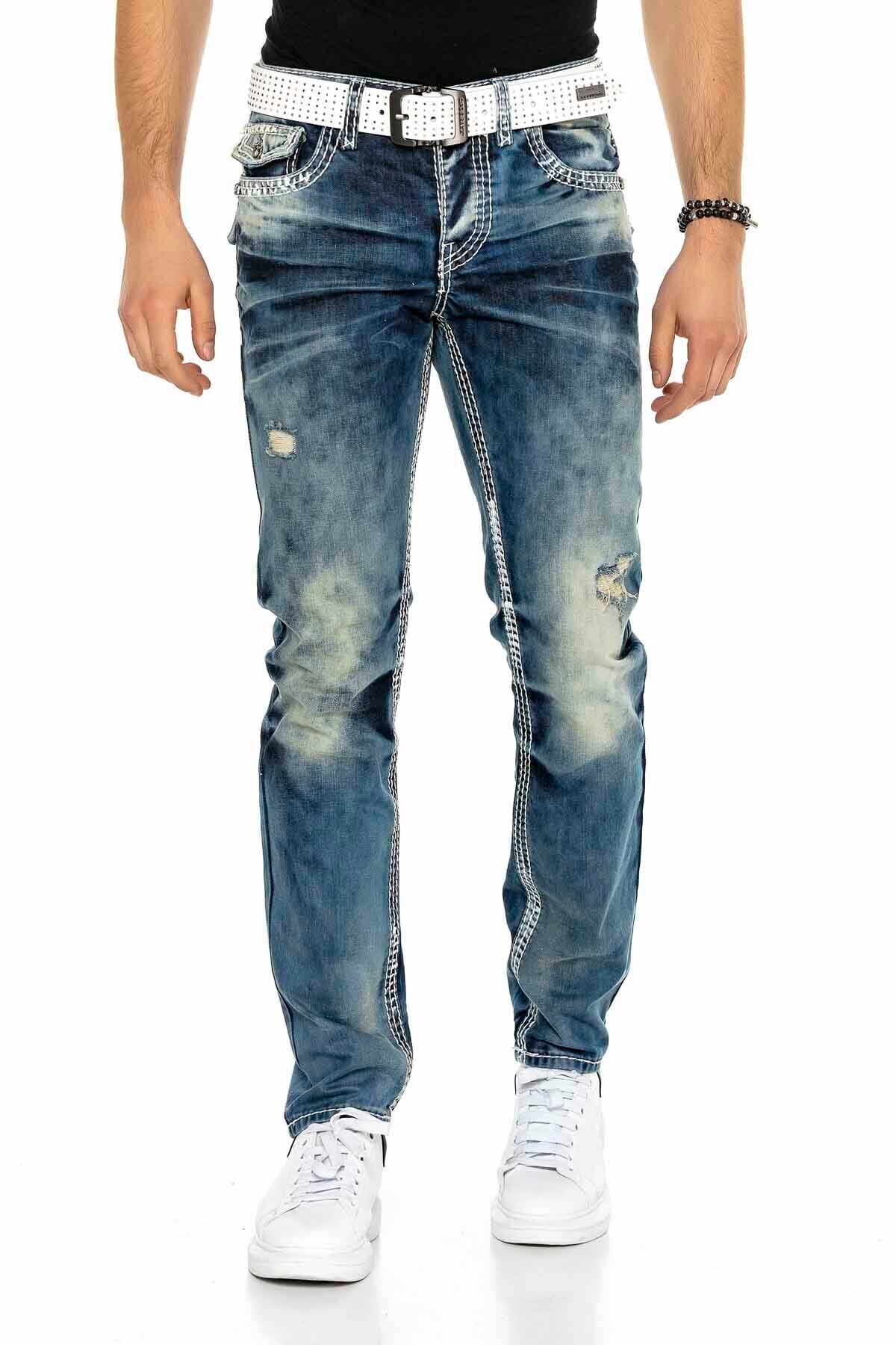 CD149 Jeans confortable pour hommes, look usé et cool coupe droite