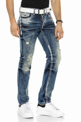 CD149 Jeans confortable pour hommes, look usé et cool coupe droite