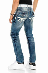 CD149 Men's comfortable jeans in a cool used look Straight fit