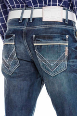 CD184 Herren bequeme Jeans mit abgesetzten Ziernähten in Straight Fit