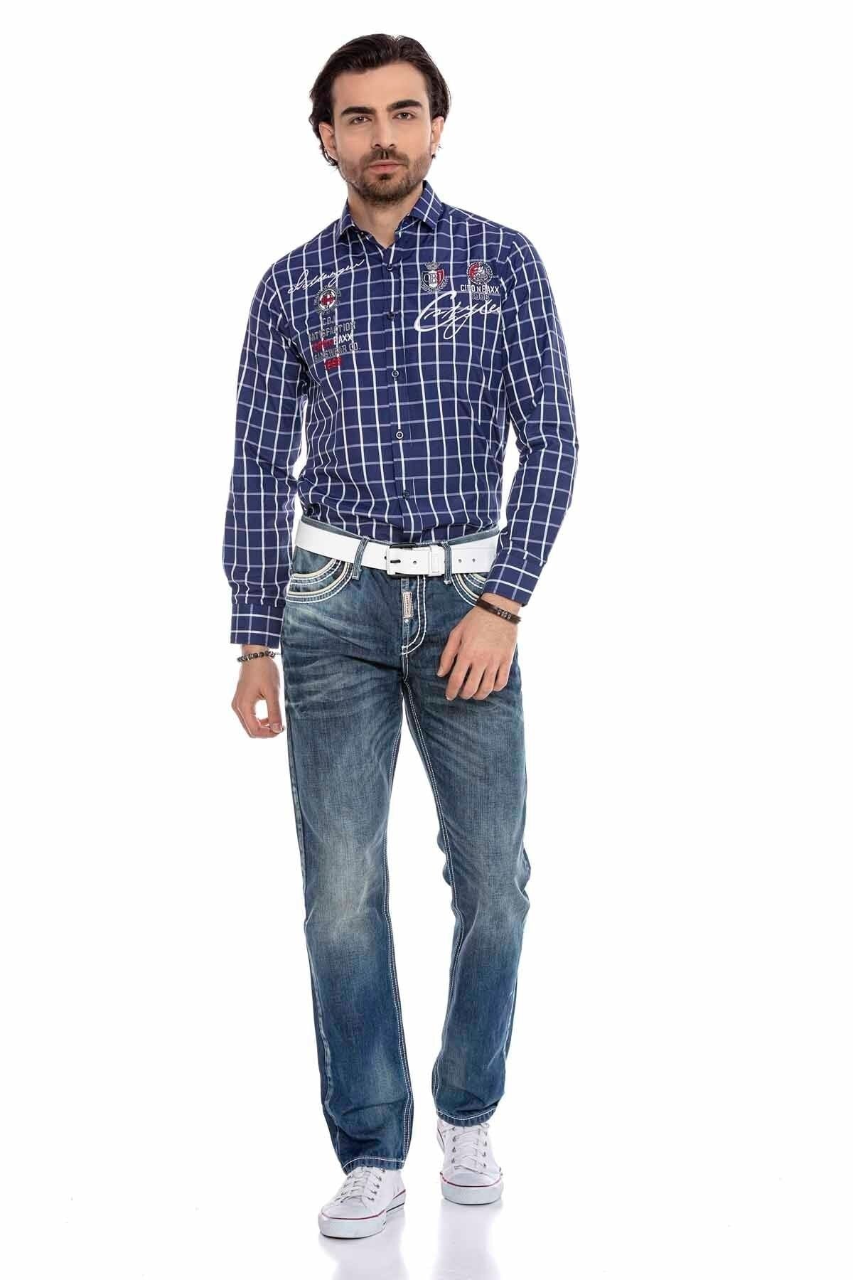 CD184 Herren bequeme Jeans mit abgesetzten Ziernähten in Straight Fit