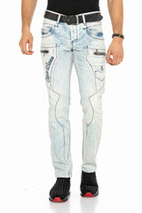 CD272 Herren bequeme Jeans mit bestickten Nähten in Straight Fit