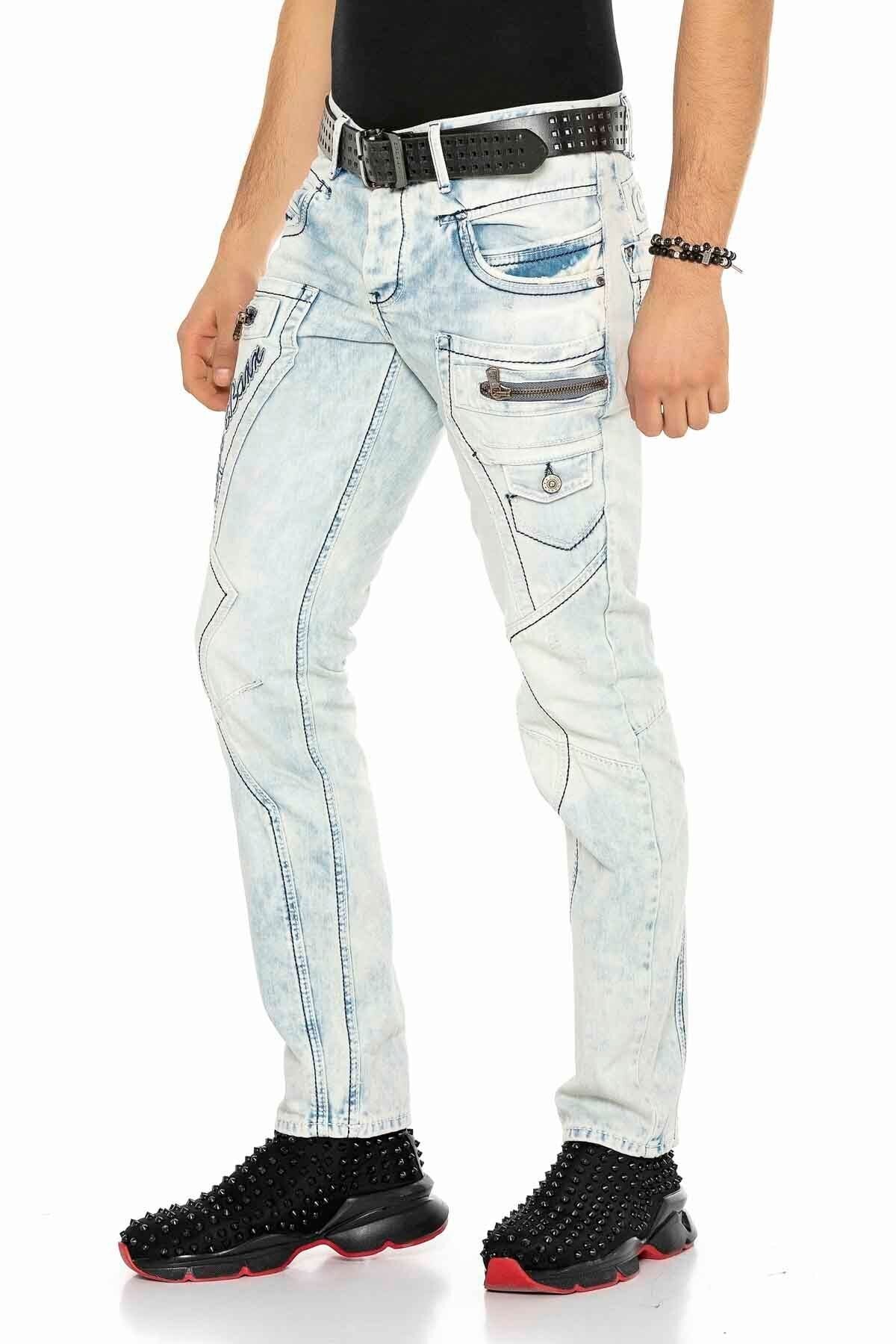 CD272 Herren bequeme Jeans mit bestickten Nähten in Straight Fit