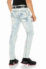 CD272 Herren bequeme Jeans mit bestickten Nähten in Straight Fit