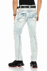 CD272 Herren bequeme Jeans mit bestickten Nähten in Straight Fit