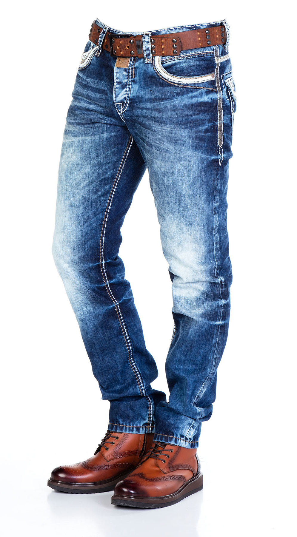 CD287 Comfortabele Heren Jeans met Washing in Straight Fit