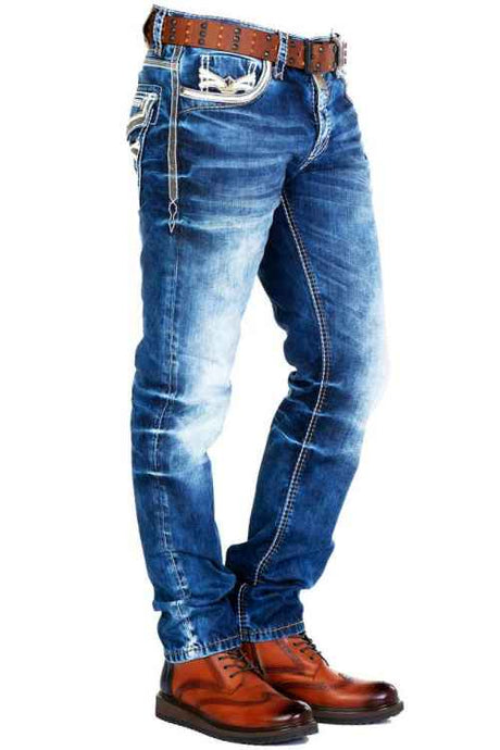 CD287 Comfortabele Heren Jeans met Washing in Straight Fit