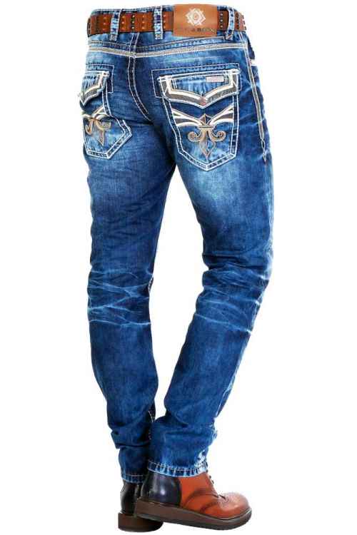 CD287 Herren bequeme Jeans mit Waschungen in Straight Fit