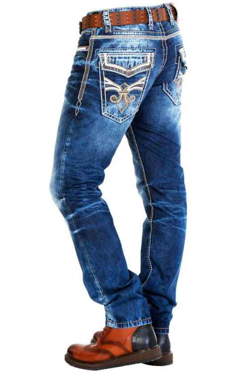 CD287 Comfortabele Heren Jeans met Washing in Straight Fit