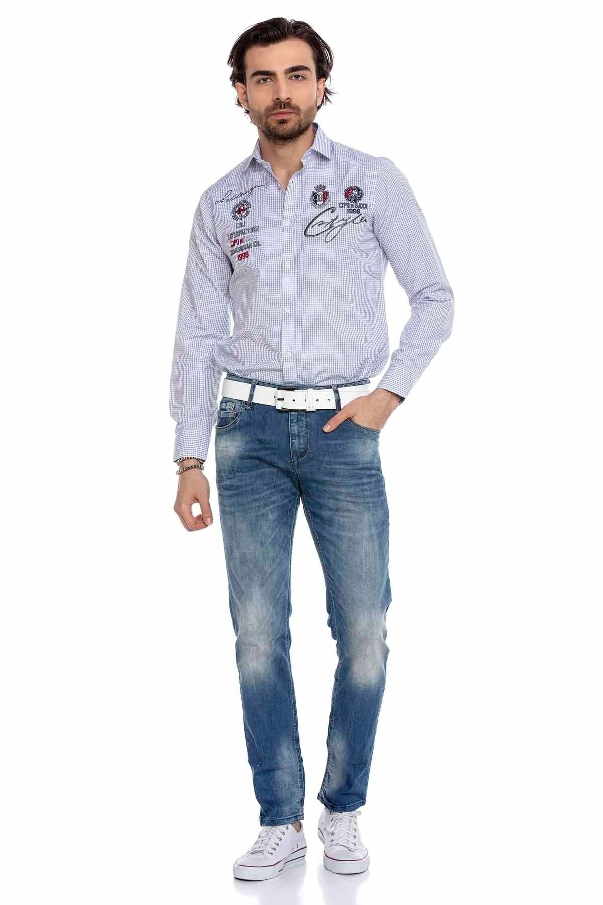 CD319B Comfortabele Heren Jeans met een casual Washing in Slim Fit