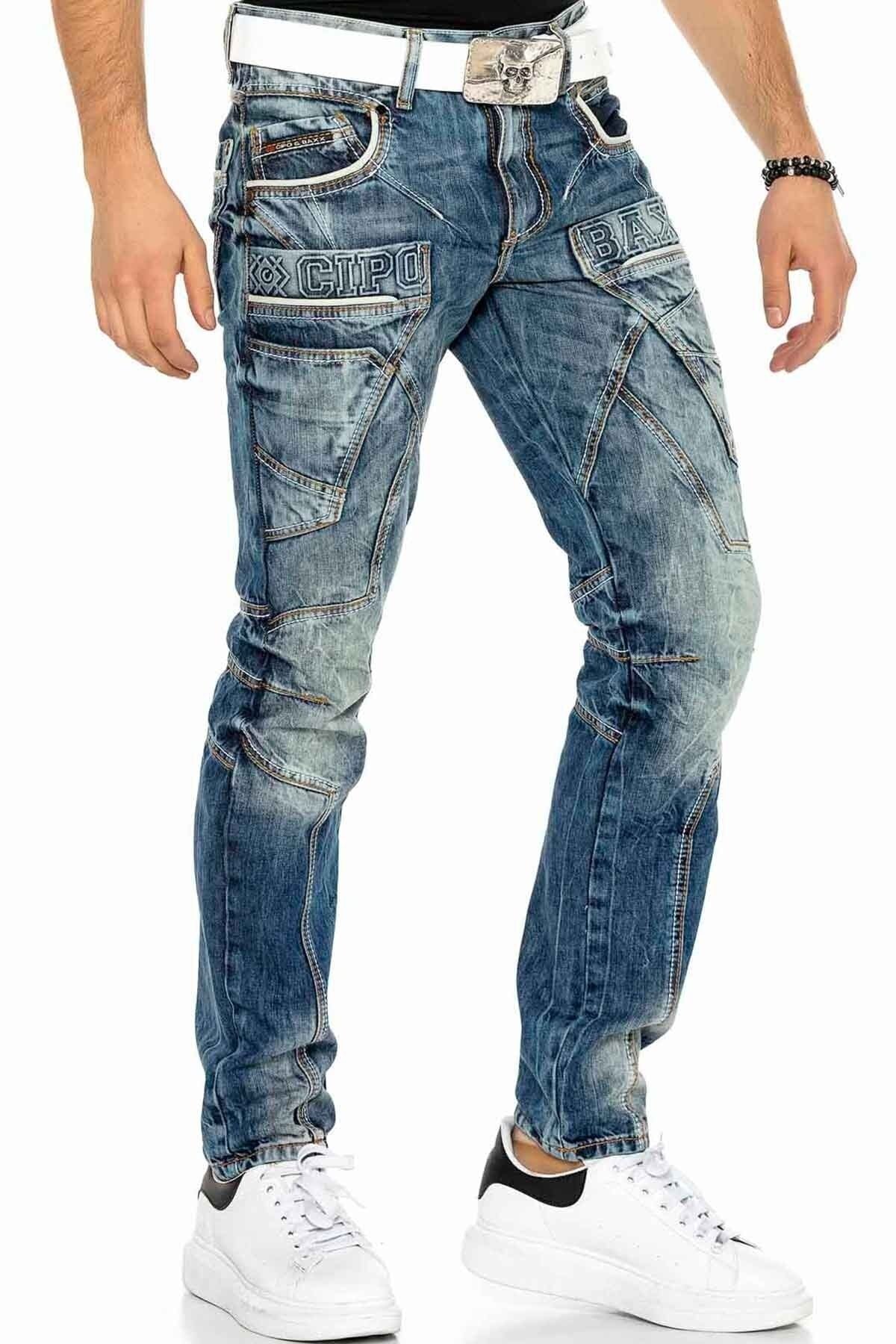 CD391 Herren bequeme Jeans mit Kontrastnähten und Seitentaschen