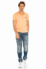 CD391 men's comfortable jeans with contrast seams and side pockets
