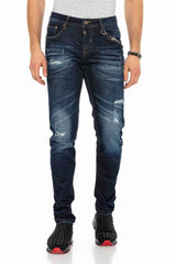 CD392 Heren Slim-Fit-Jeans in Used Look