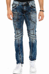 CD418 Jeans confortable pour hommes avec des surpiqûres tendance en coupe droite