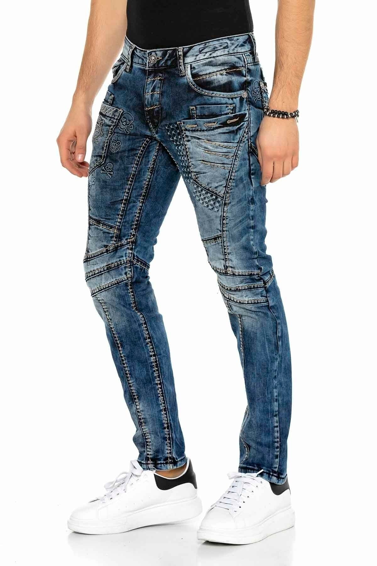 CD418 Jeans confortable pour hommes avec des surpiqûres tendance en coupe droite