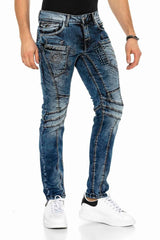 CD418 Jeans confortable pour hommes avec des surpiqûres tendance en coupe droite