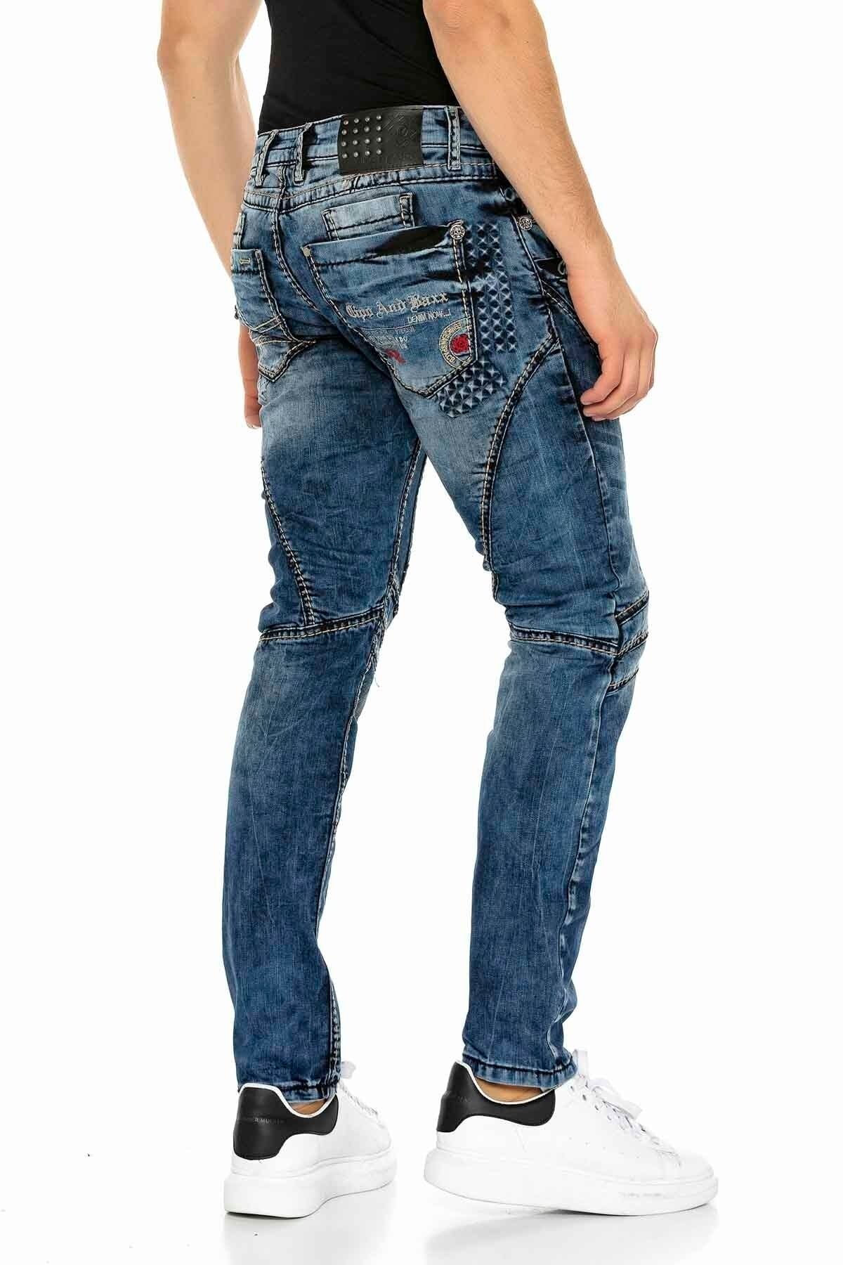 CD418 Jeans confortable pour hommes avec des surpiqûres tendance en coupe droite