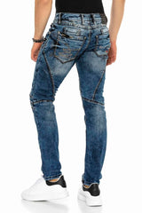 CD418 Jeans confortable pour hommes avec des surpiqûres tendance en coupe droite