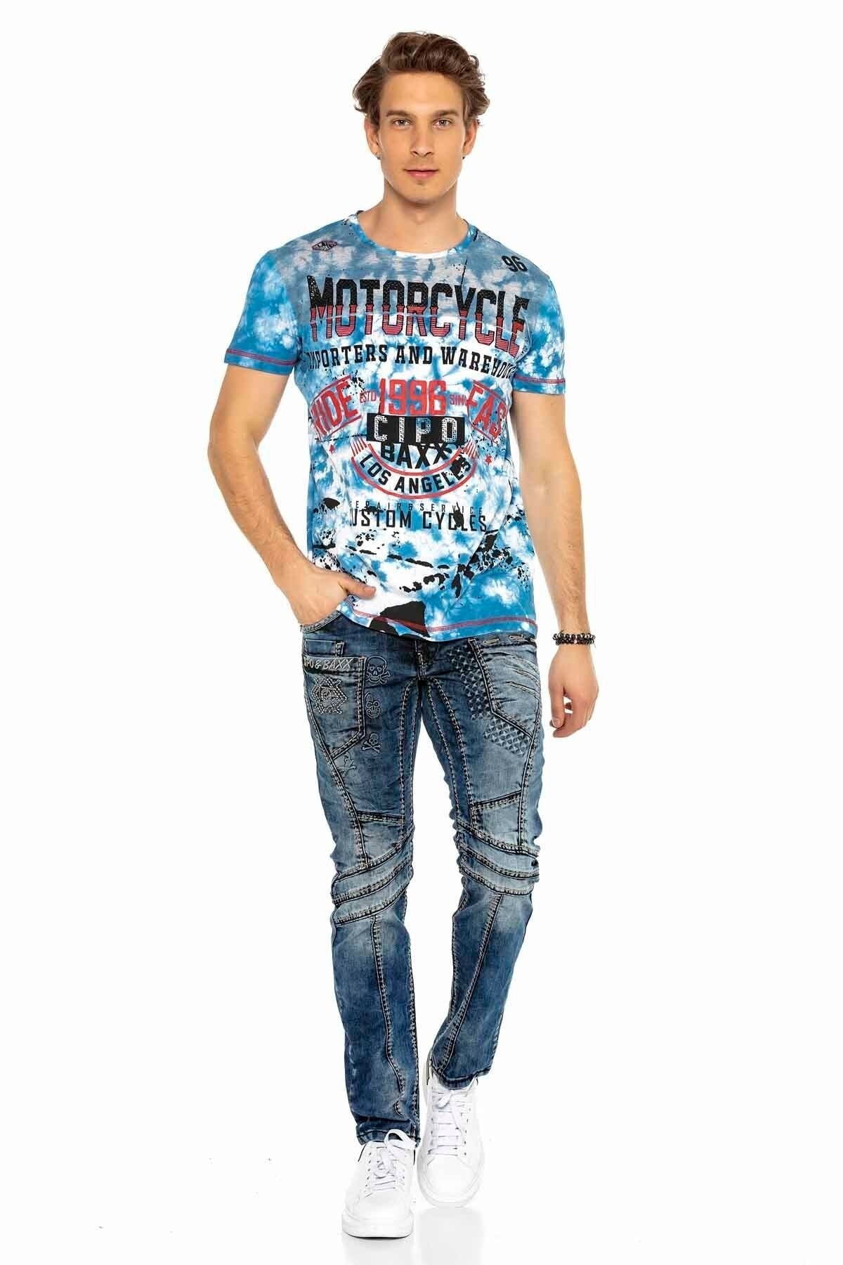 CD418 Jeans confortable pour hommes avec des surpiqûres tendance en coupe droite