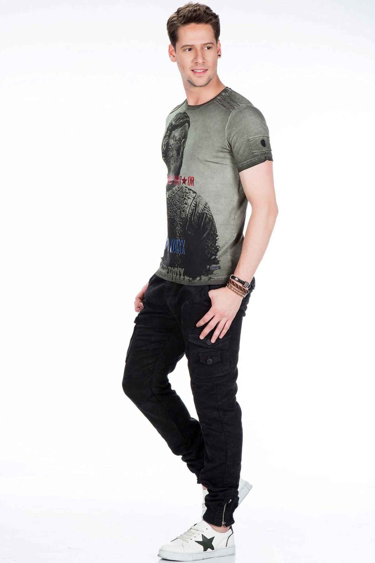 CD422 men jeans cargo pants with an elastic hem