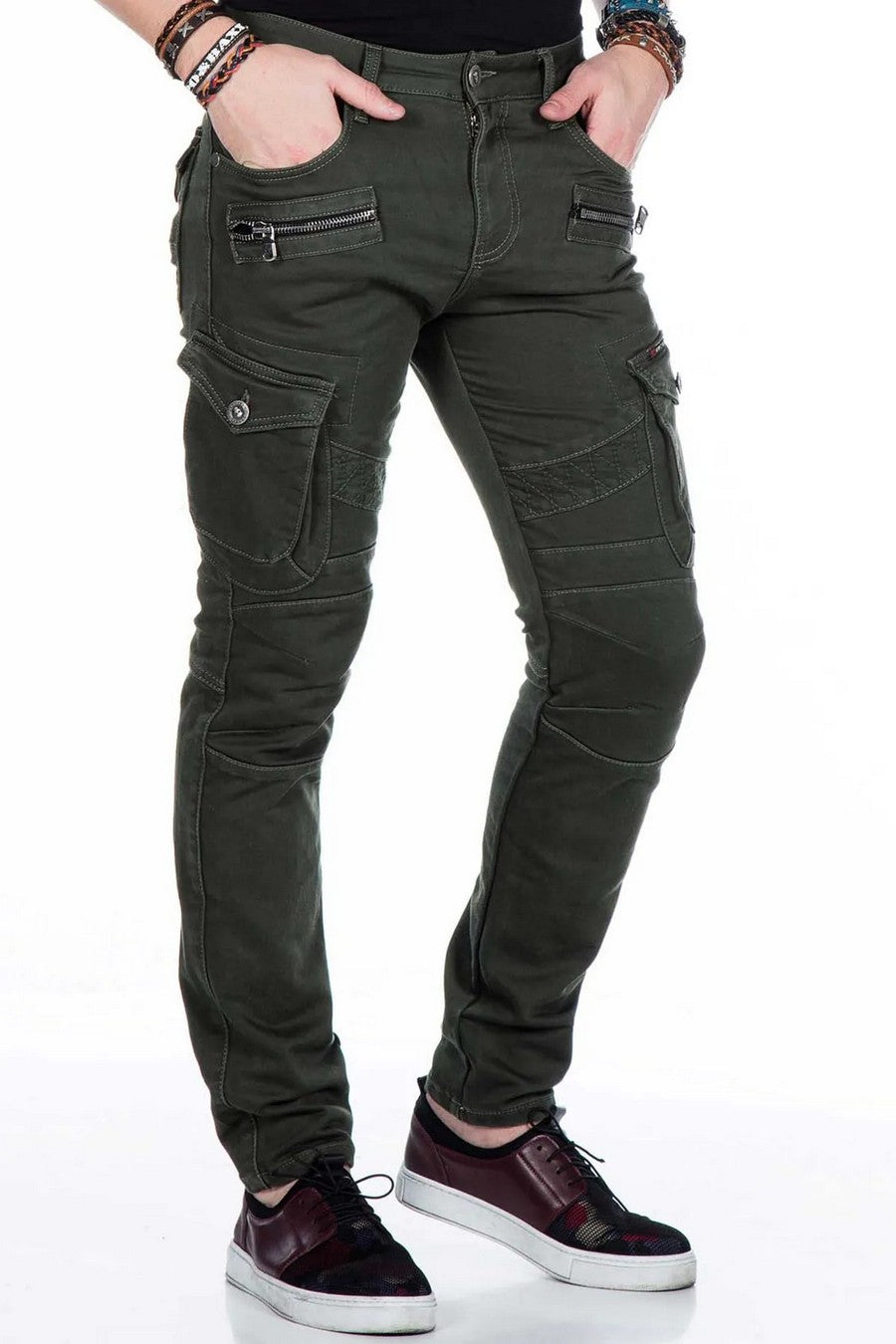 CD424 Men's Cargo Pants in trendy Biker Style