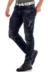 CD440 Jeans slim pour hommes avec boucles de fermeture en coupe droite