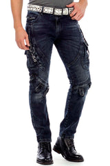 CD440 Jeans slim pour hommes avec boucles de fermeture en coupe droite