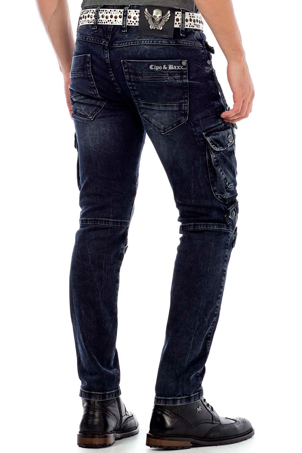 CD440 Jeans slim pour hommes avec boucles de fermeture en coupe droite