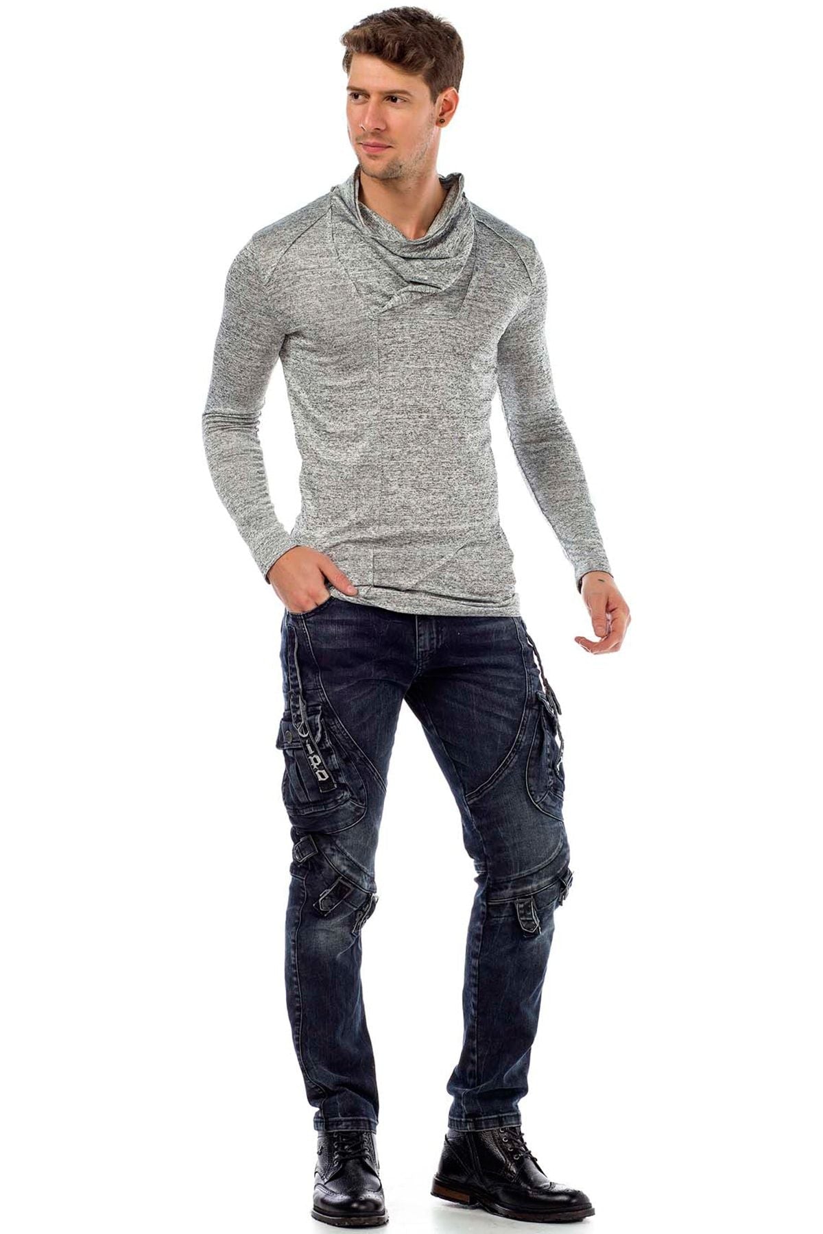 CD440 Herren Slim-Fit-Jeans mit Verschlussschnallen in Straight Fit