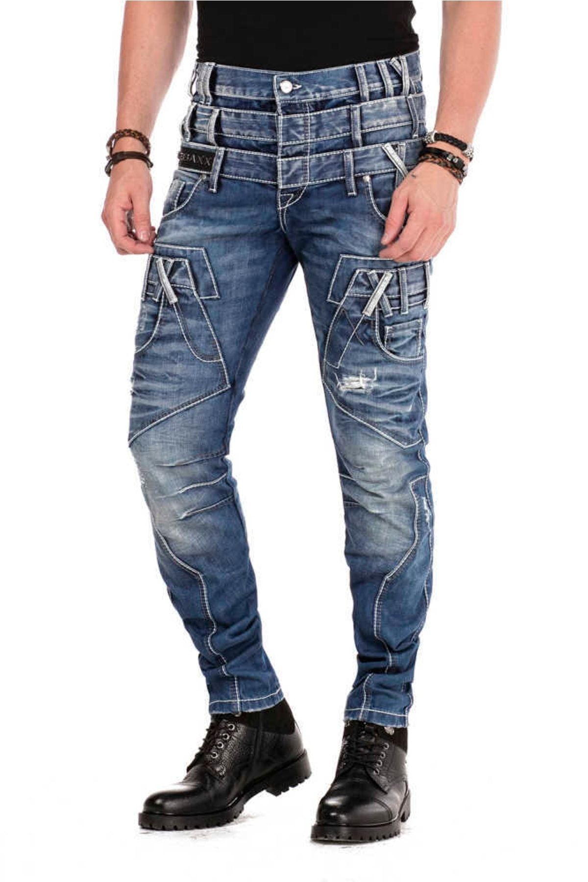 CD466 Skinny Men's Jeans with Triple Waistband in a Straight Fit