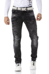 CD491 Men's slim fit jeans with decorative zipper