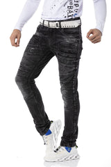 CD491 Men's slim fit jeans with decorative zipper