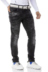 CD491 Men's slim fit jeans with decorative zipper