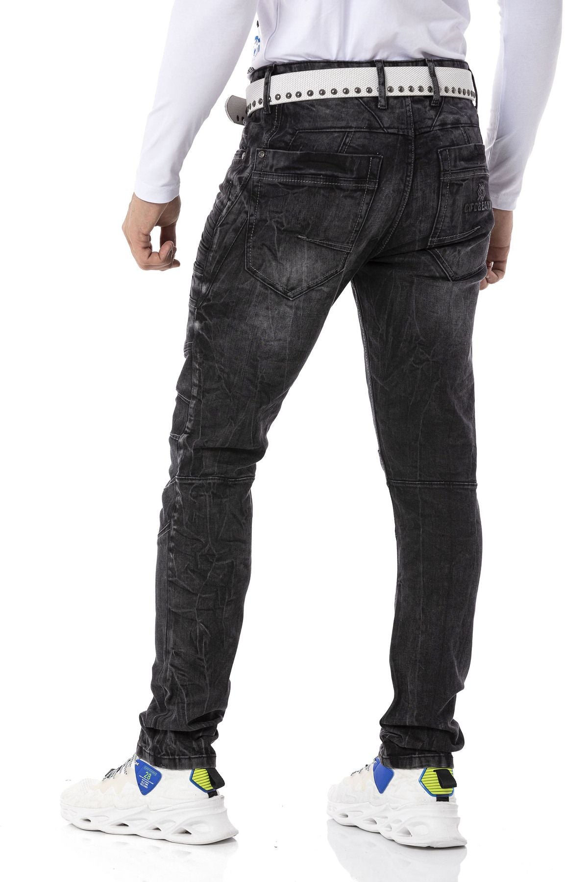 CD491 Men's slim fit jeans with decorative zipper