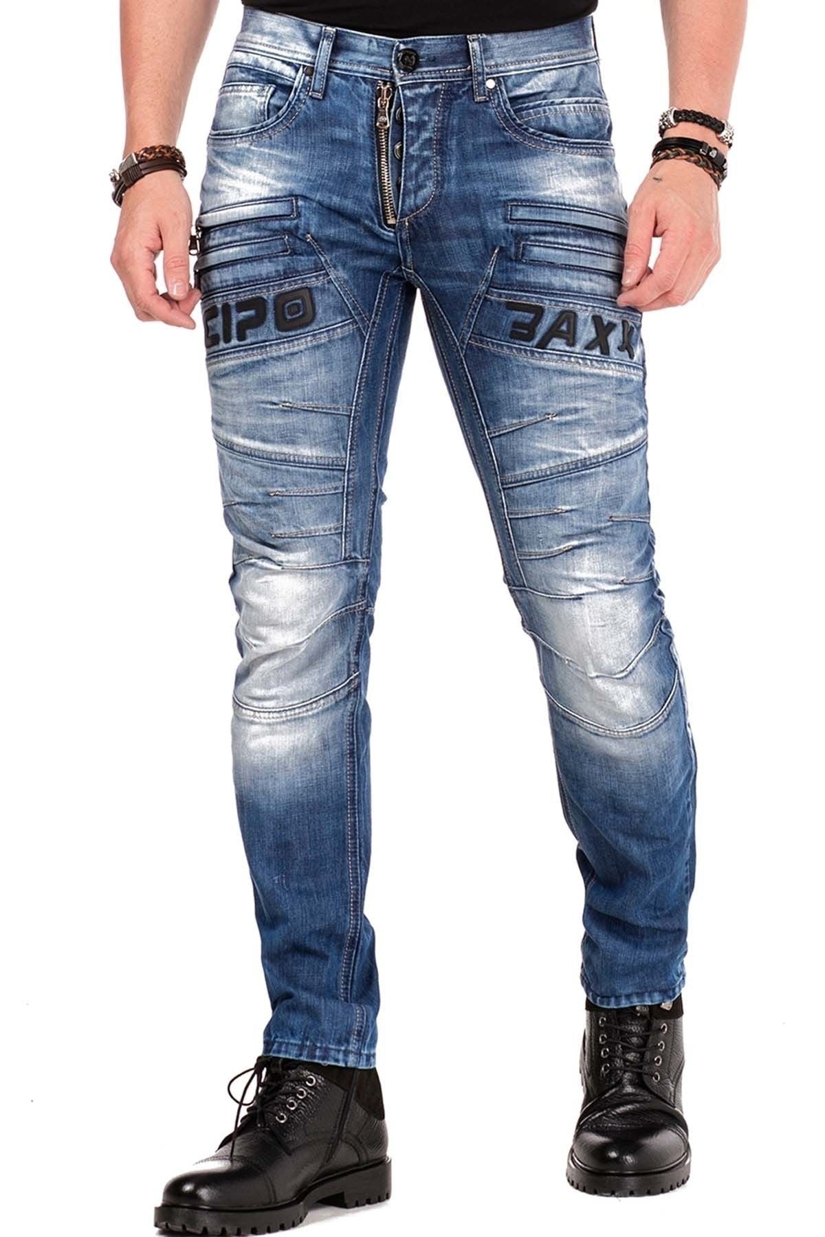 CD491 Men's slim fit jeans with decorative zipper