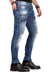 CD491 Men's slim fit jeans with decorative zipper