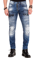 CD491 Men's slim fit jeans with decorative zipper