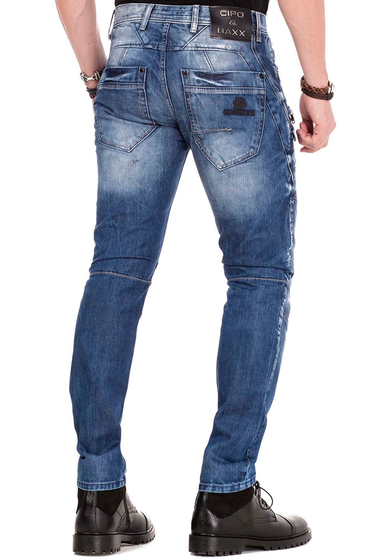 CD491 Men's slim fit jeans with decorative zipper