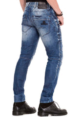 CD491 Men's slim fit jeans with decorative zipper