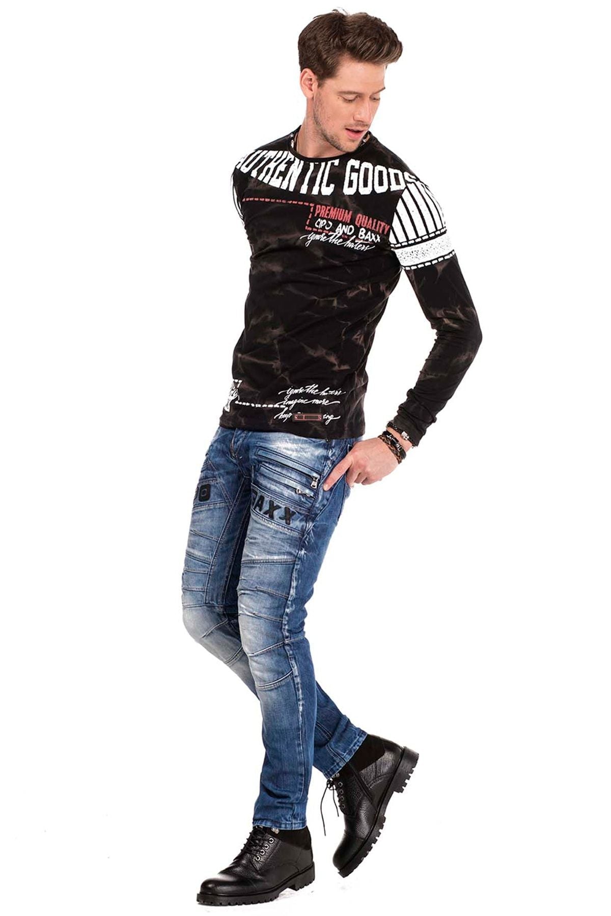 CD491 Men's slim fit jeans with decorative zipper